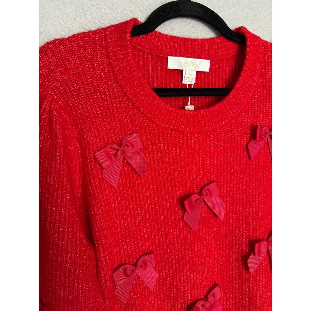 Lilly Pulitzer Zarie Sweater Party Bows Cranberry Red Women's Medium NEW - Picture 2 of 11